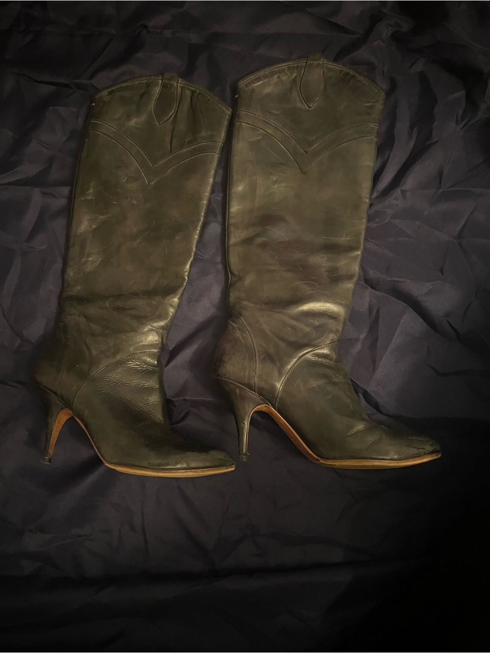 Maison Martin Margiela Olive Leather Knee-High Heeled Boots